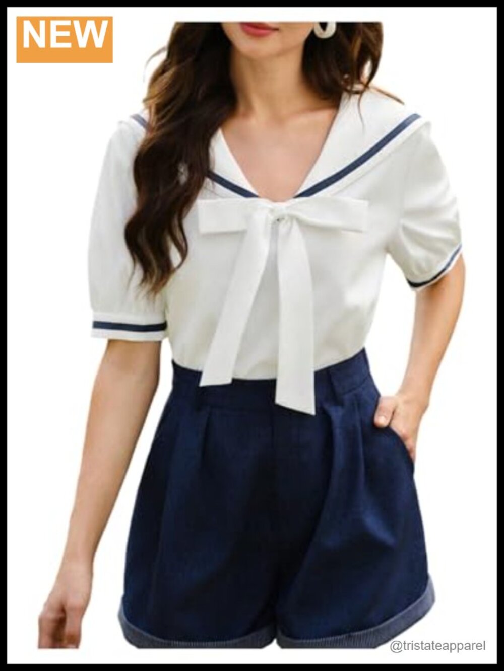 Floerns Women's Bowknot Sailor Collar Blouse Short Sleeve Dressy Tops